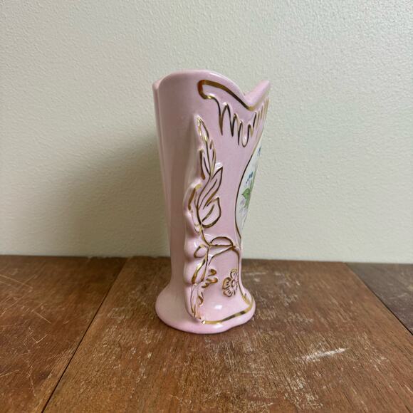 Vintage Osborne Bone‎ China hand painted 22K Gold accent Floral Pink Vase - Picture 6 of 8